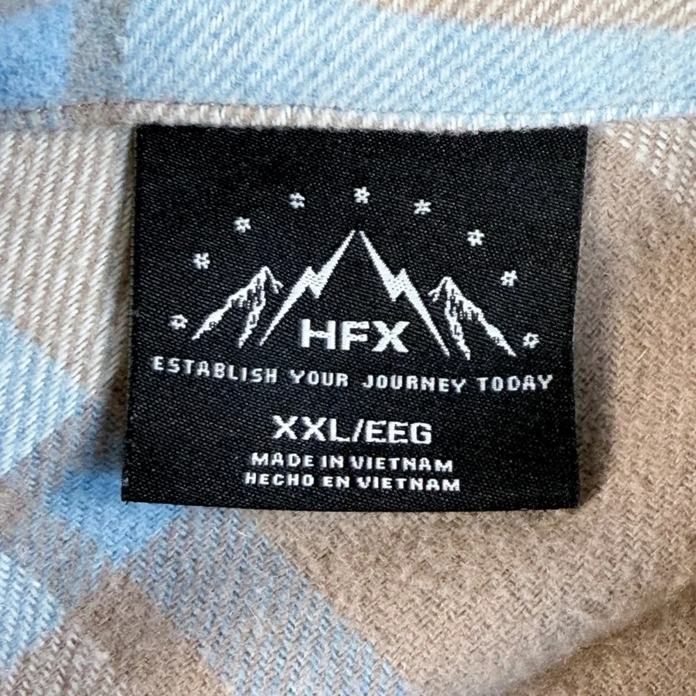 HFX Shacket Jacket Mens XXL Beige Blue Plaid Snap Front Wool Blend Overshirt